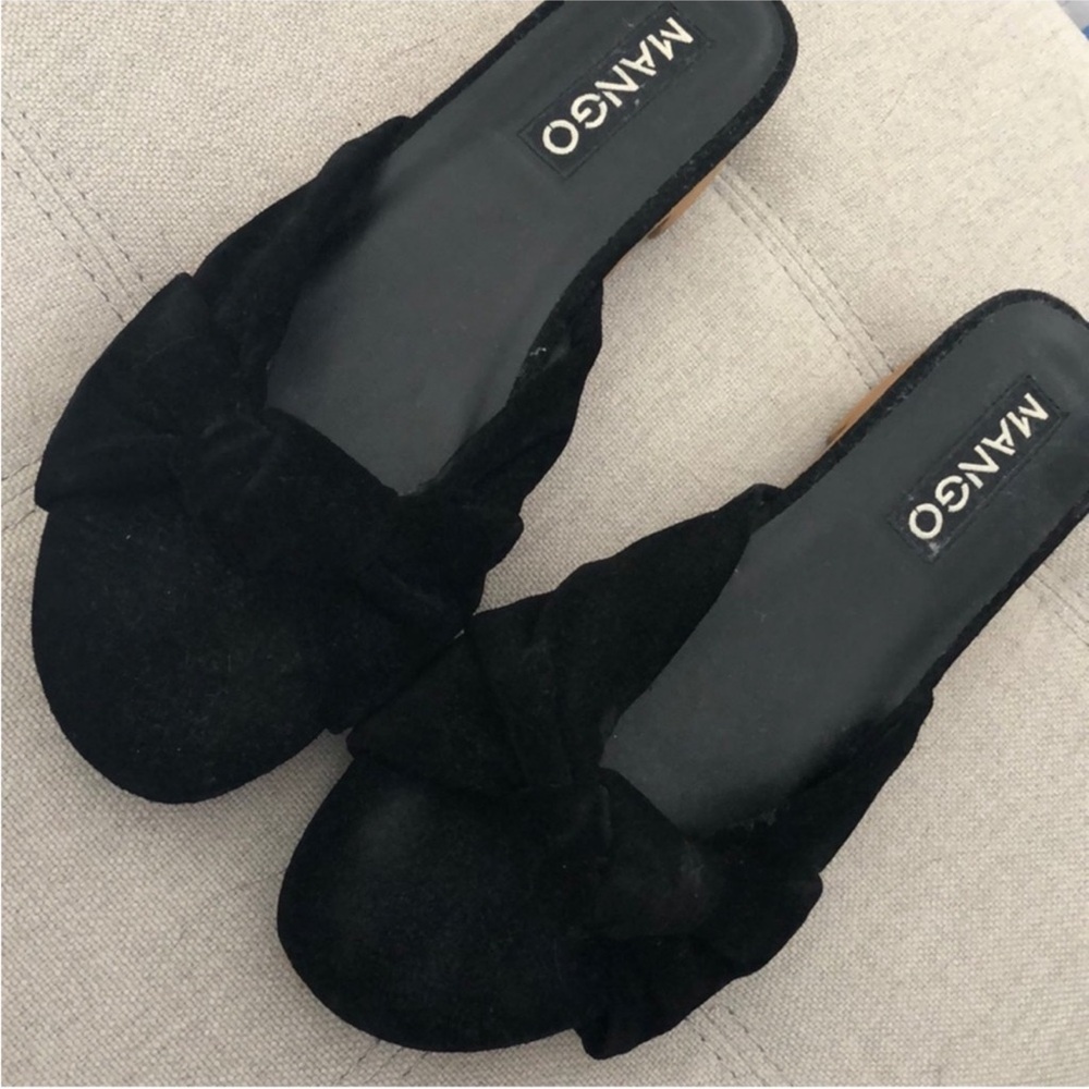 Mango Black Knotted Suede Slide Mules